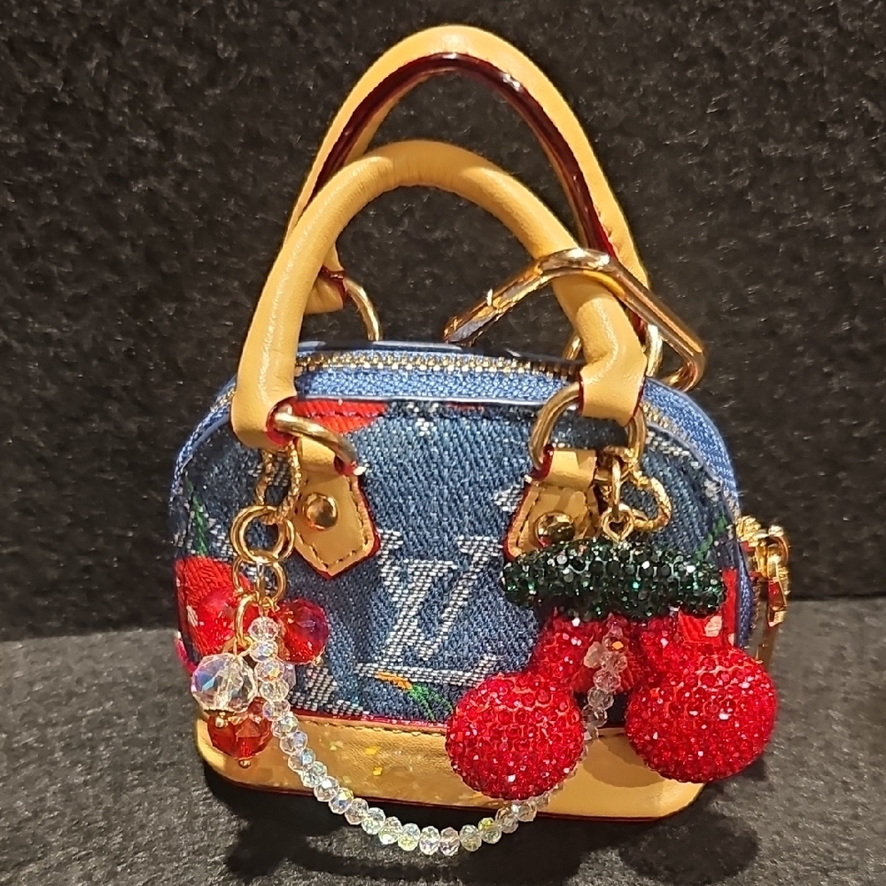 Denim and Gold Mini Bag with Cherry Charm - Picture 6 of 6